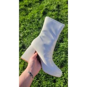 Lulu's Edmen Off White Patent Platform Mid-Calf Boots Size 8